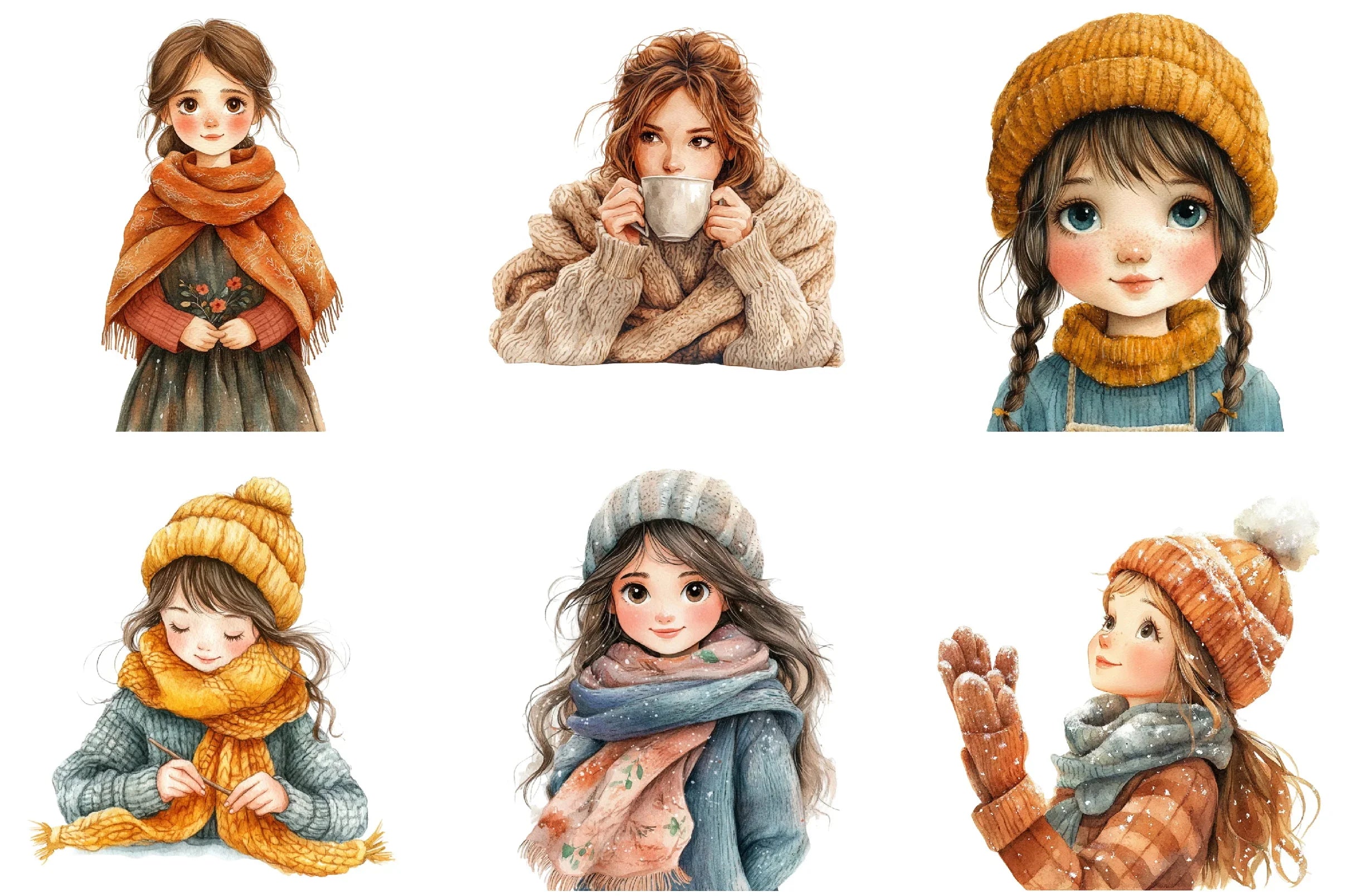 Winter Cottage Girl Clipart Bundle - CraftNest - Digital Crafting and Art