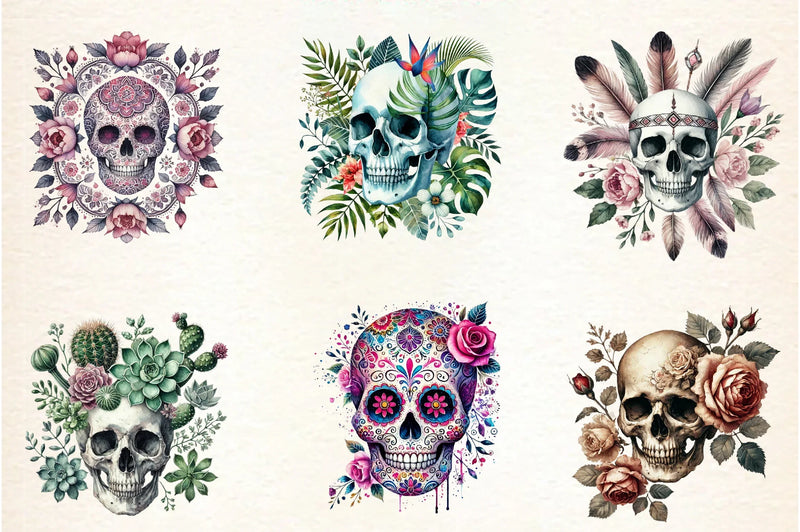 Skull Floral Clipart Bundle - CraftNest - Digital Crafting and Art