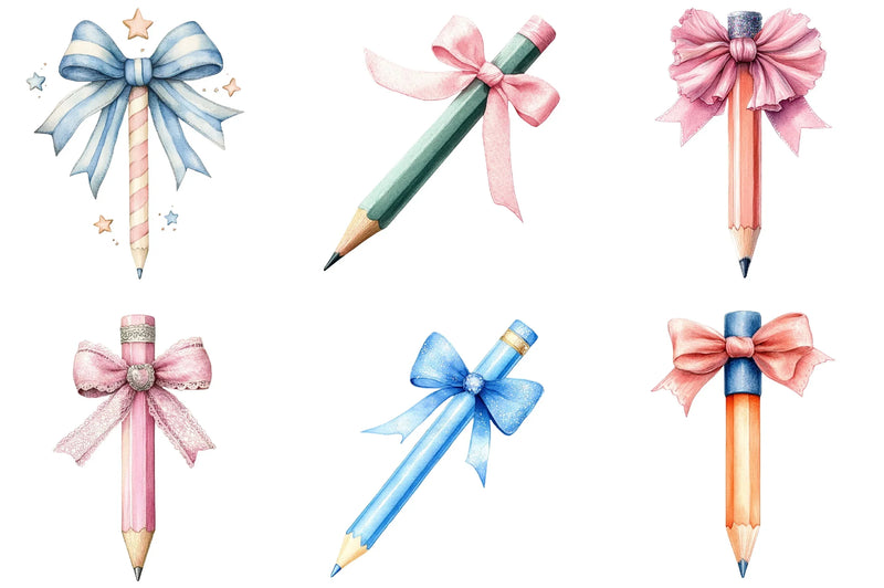 Coquette School Pencil Bow Clipart Bundle - CraftNest - Digital Crafting and Art