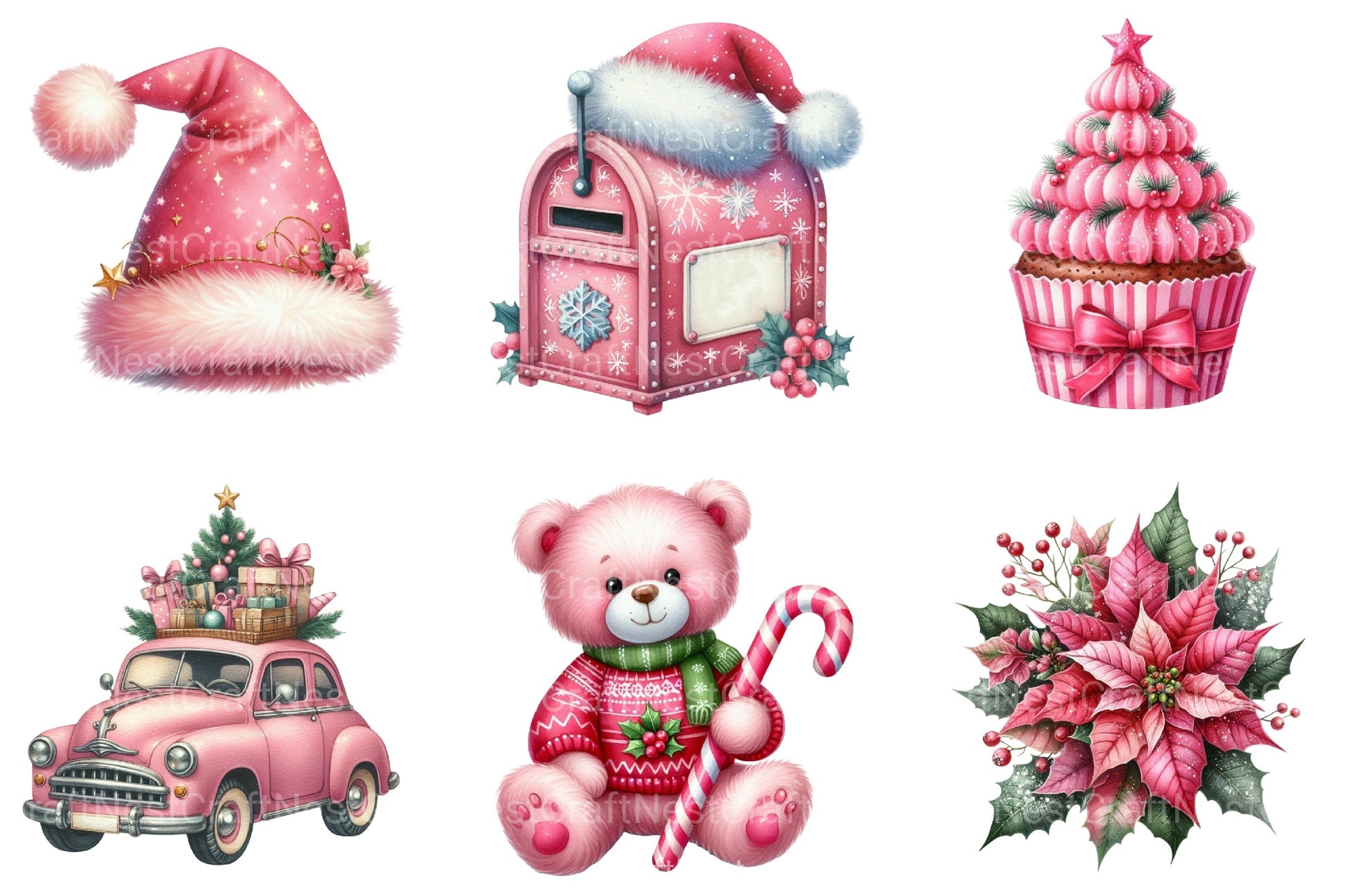 Pink Christmas Winter Clipart Bundle - CraftNest - Digital Crafting and Art