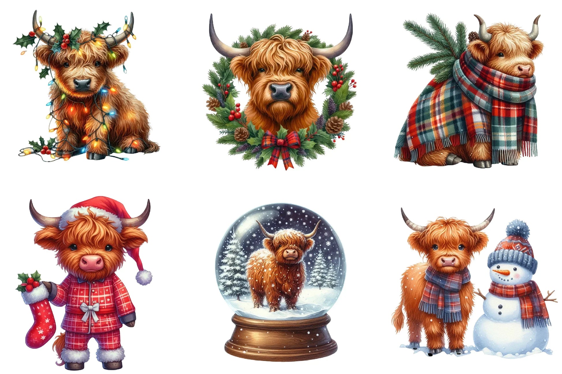 Christmas Highland Cow Clipart Bundle - CraftNest - Digital Crafting and Art