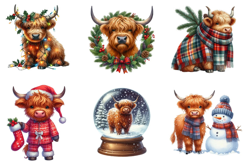 Christmas Highland Cow Clipart Bundle - CraftNest - Digital Crafting and Art