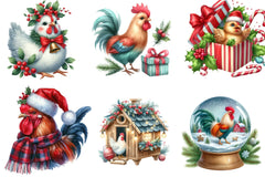 Christmas Rooster and Chicken Clipart Bundle - CraftNest - Digital Crafting and Art