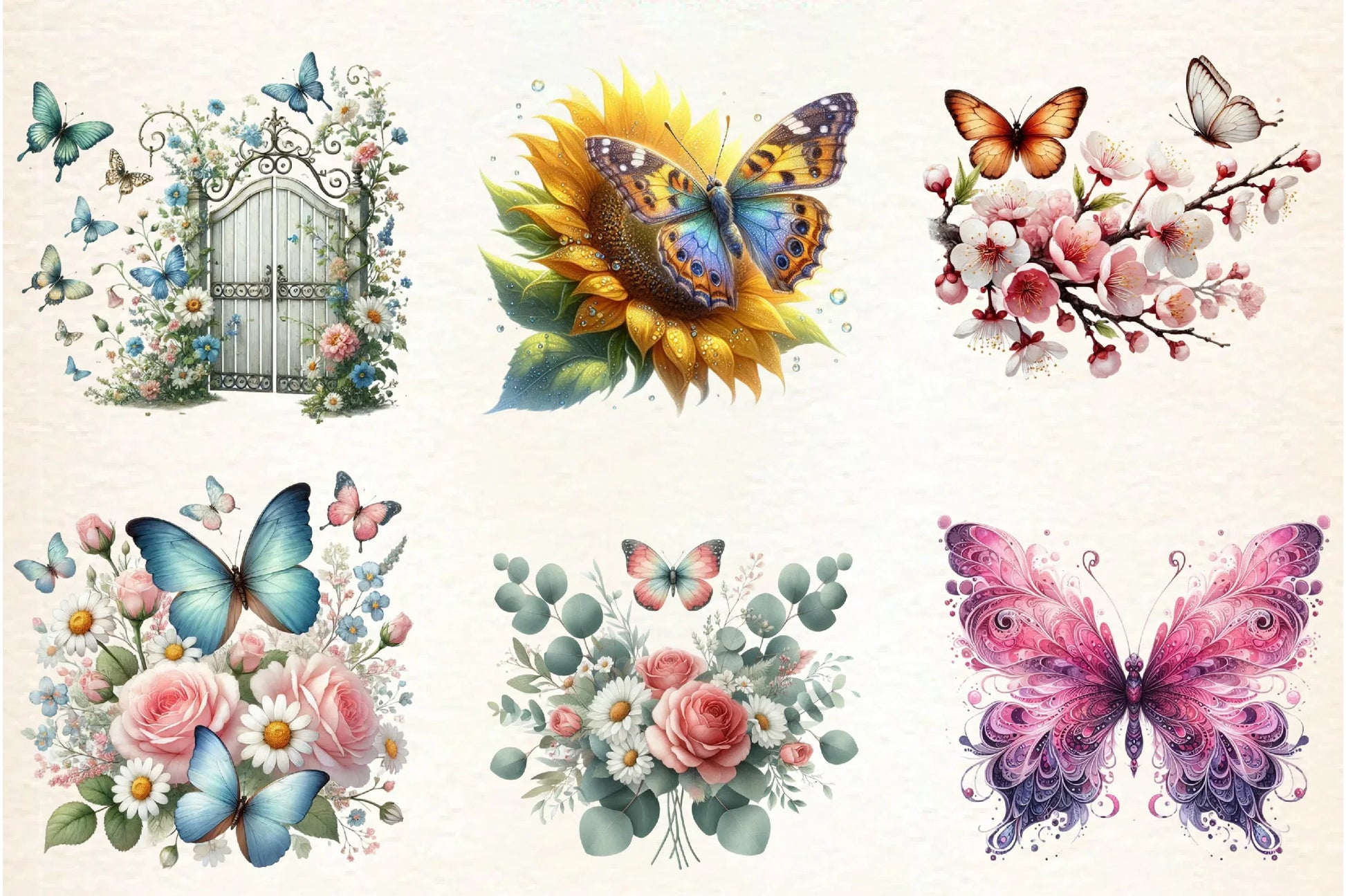 Butterfly Flowers Clipart Bundle - CraftNest - Digital Crafting and Art