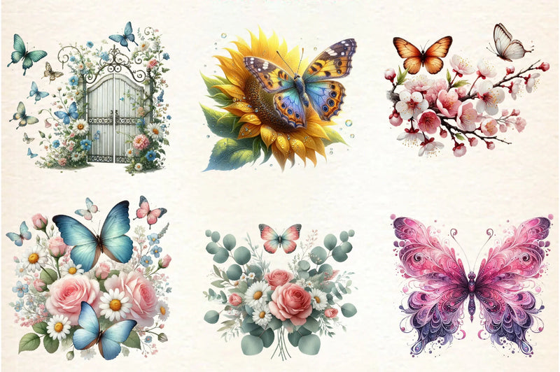 Butterfly Flowers Clipart Bundle - CraftNest - Digital Crafting and Art