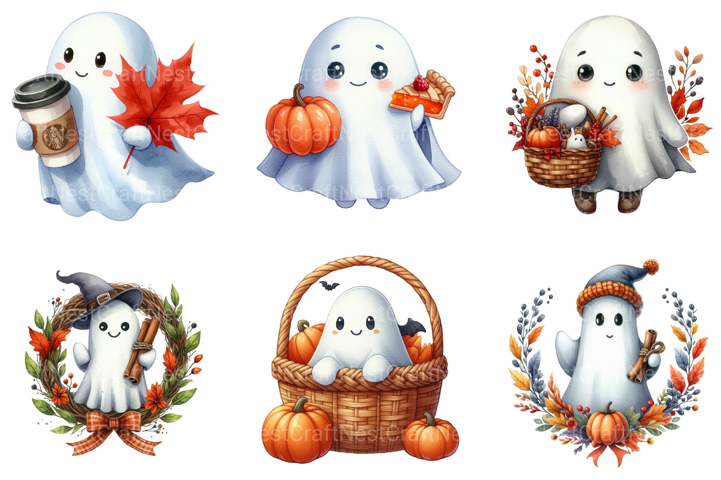 Autumn Spice Halloween Ghost Clipart Bundle - CraftNest - Digital Crafting and Art