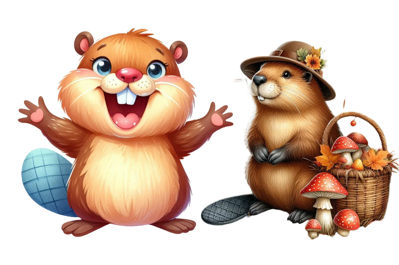 Cute Beaver Woodland Animals Clipart Bundle - CraftNest - Digital Crafting and Art