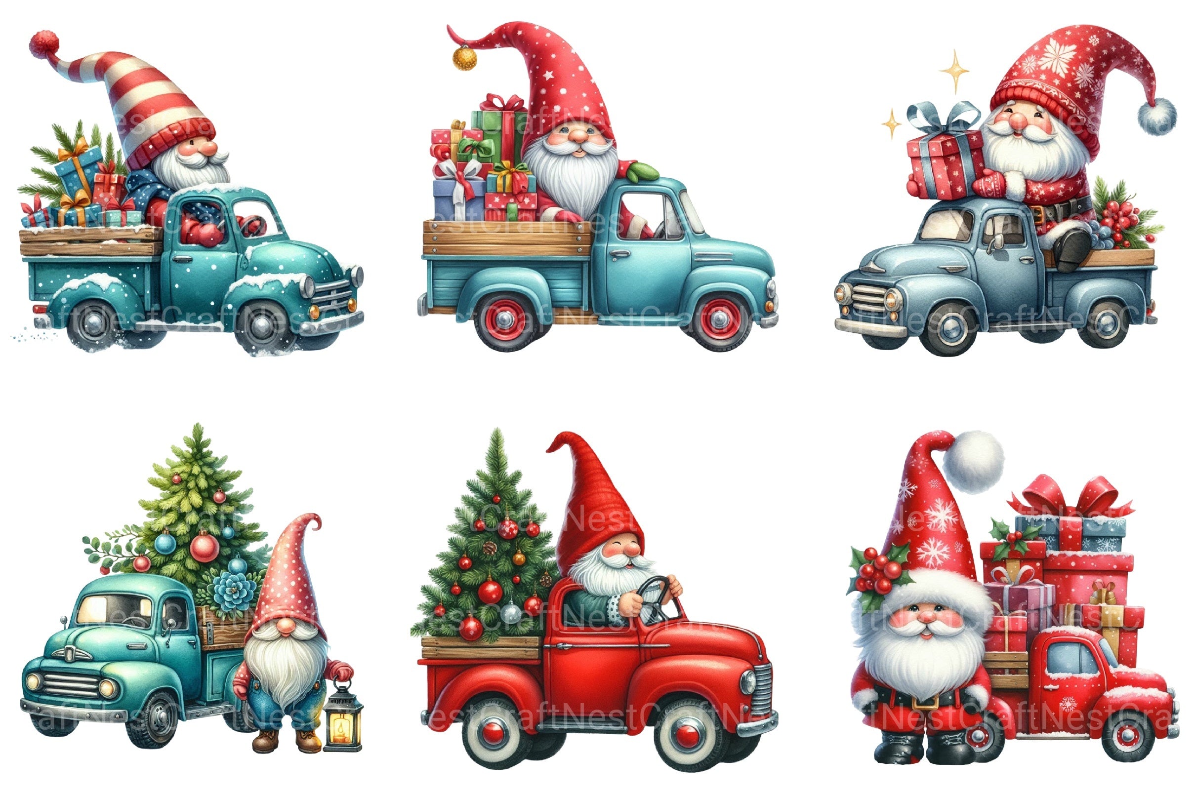 Christmas Gnome and Truck Clipart Bundle - CraftNest - Digital Crafting and Art