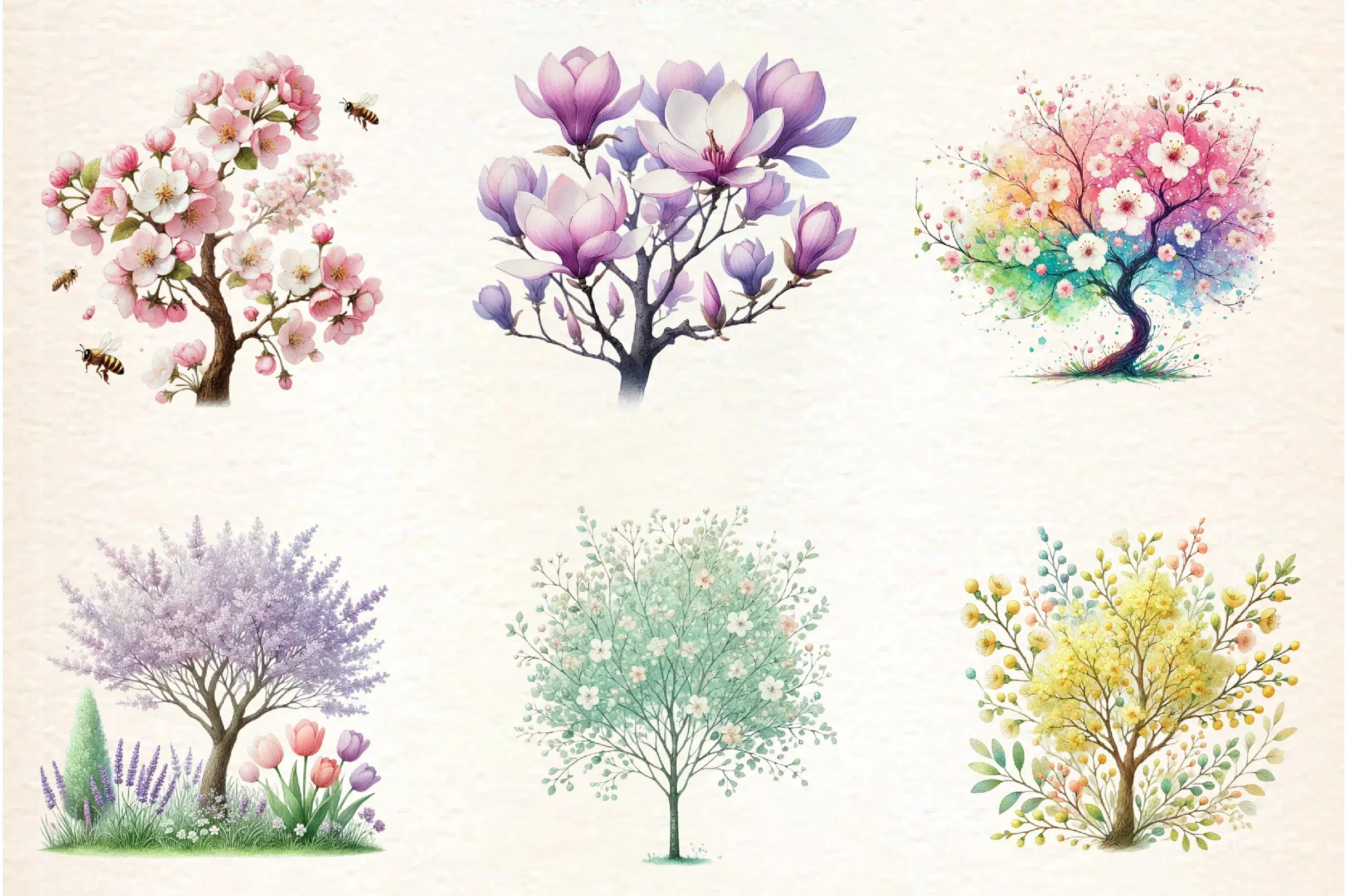 Pastel Spring Trees Clipart Bundle - CraftNest - Digital Crafting and Art