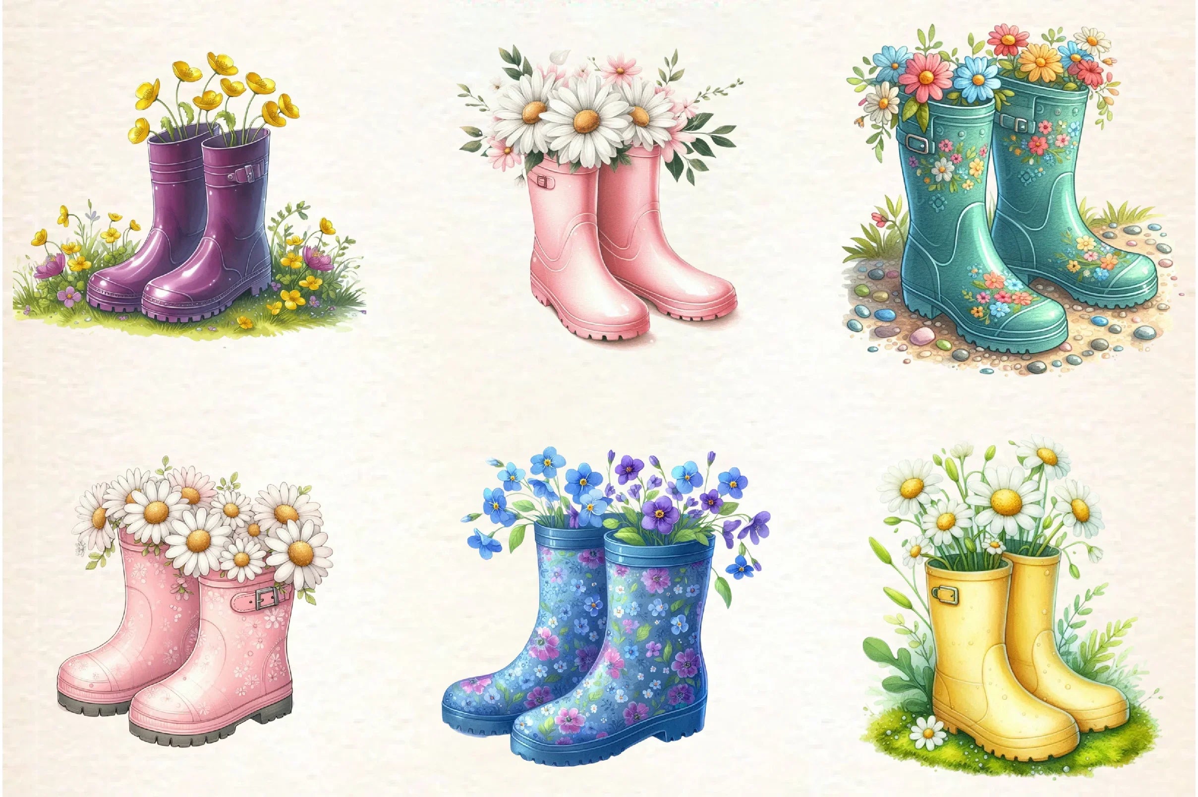 Floral Spring Rubber Boots Clipart Bundle - CraftNest - Digital Crafting and Art