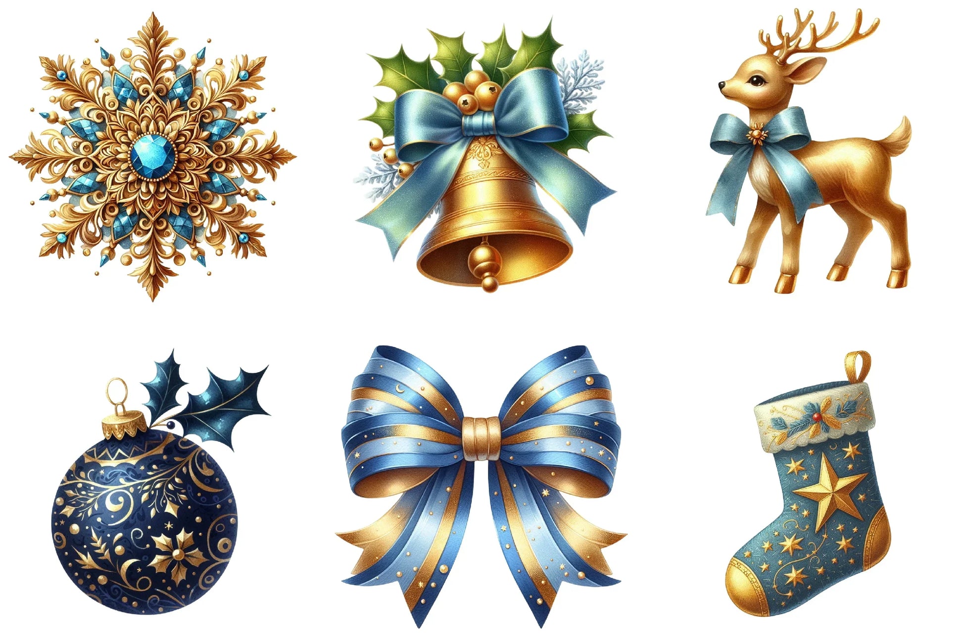 Blue and Gold Christmas Clipart Bundle - CraftNest - Digital Crafting and Art