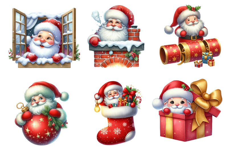 Christmas Peeking Santa Clipart Bundle - CraftNest - Digital Crafting and Art