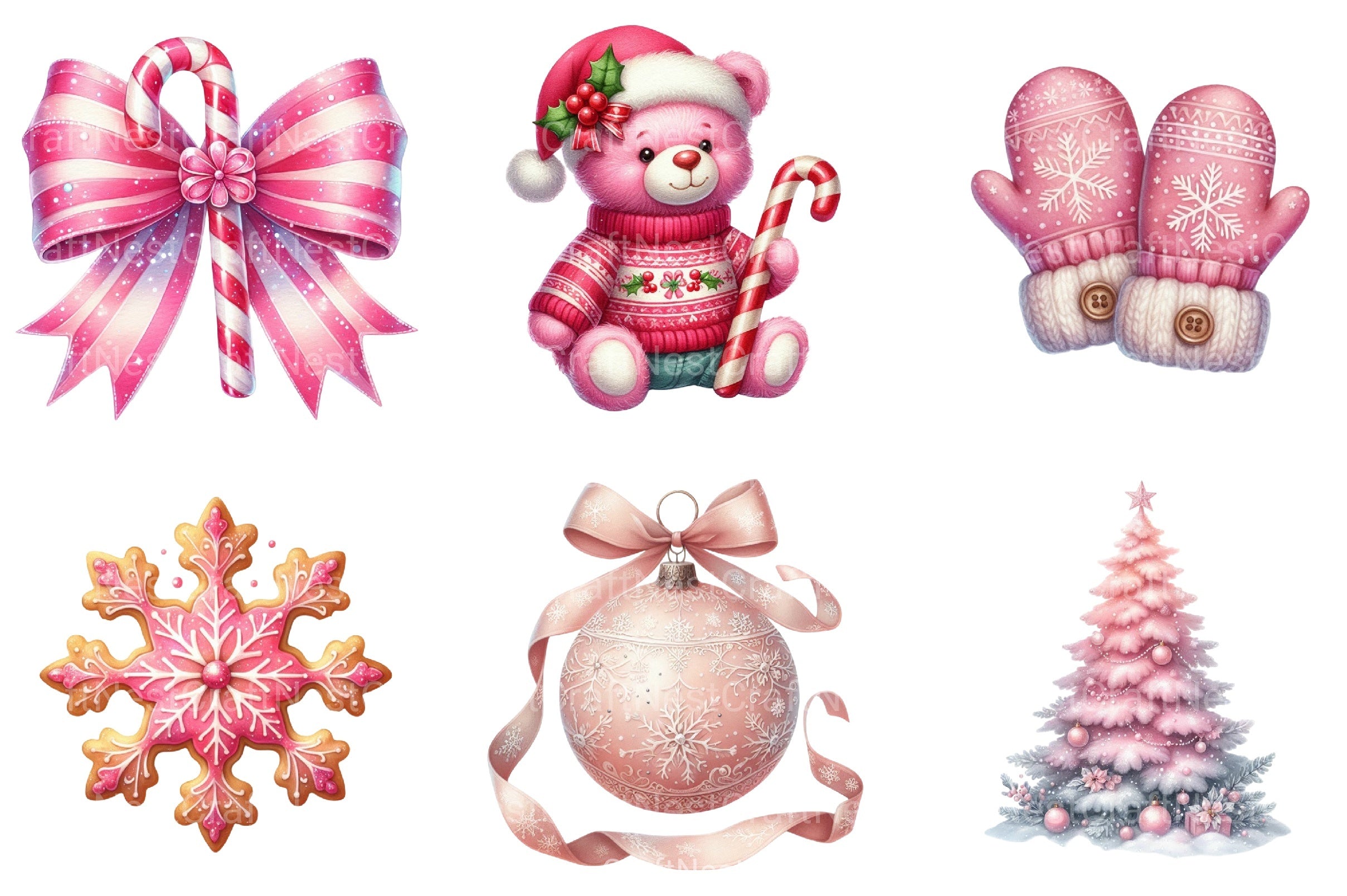 Pink Christmas Winter Clipart Bundle - CraftNest - Digital Crafting and Art