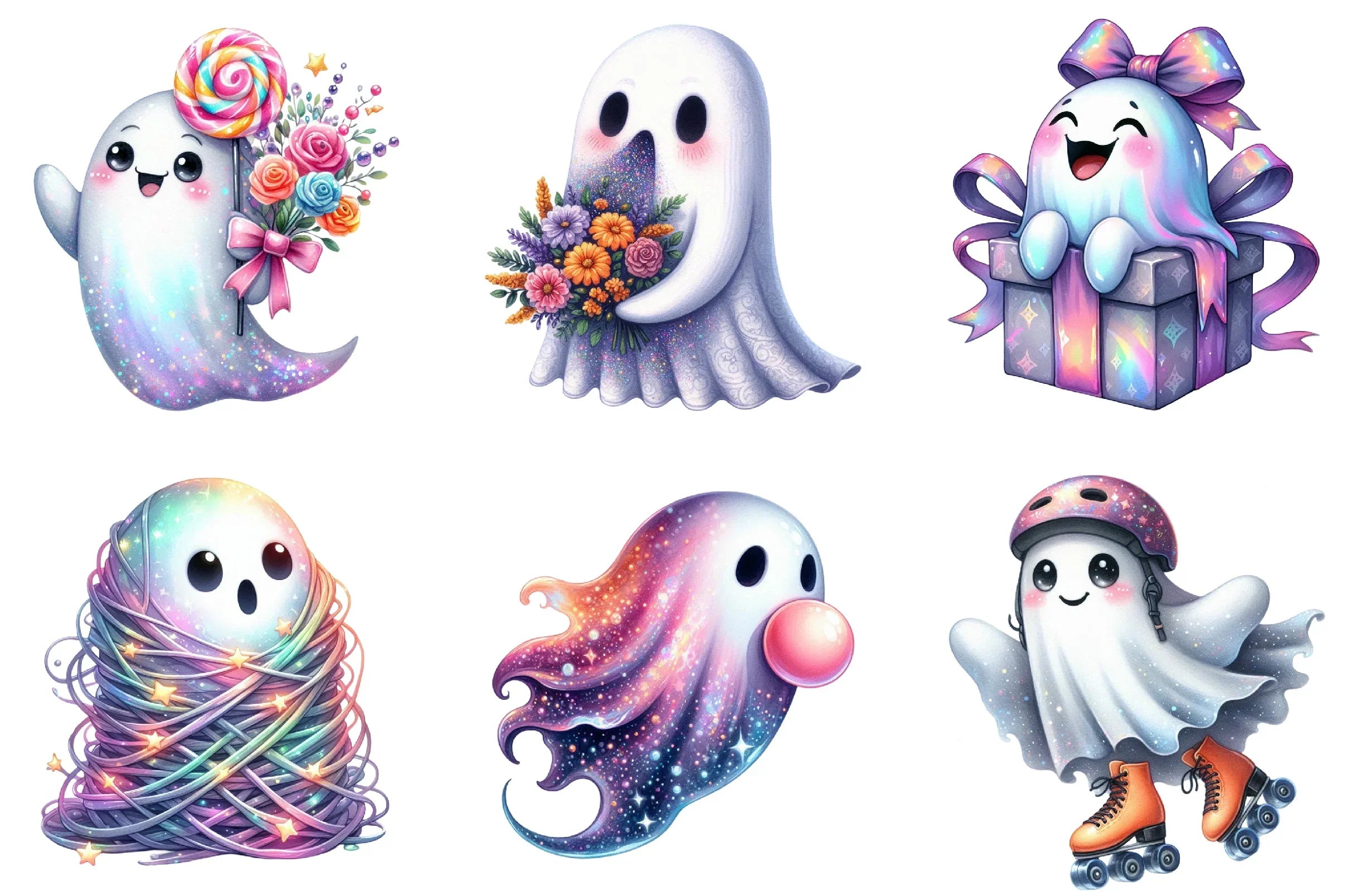 Funny Iridescent Halloween Ghost Clipart Bundle - CraftNest - Digital Crafting and Art