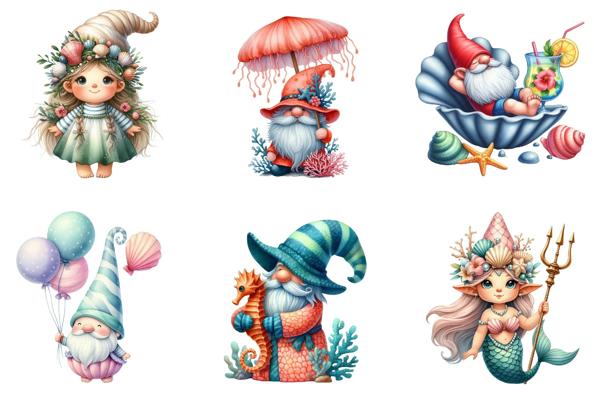 Seashell Gnome Clipart Bundle - CraftNest - Digital Crafting and Art