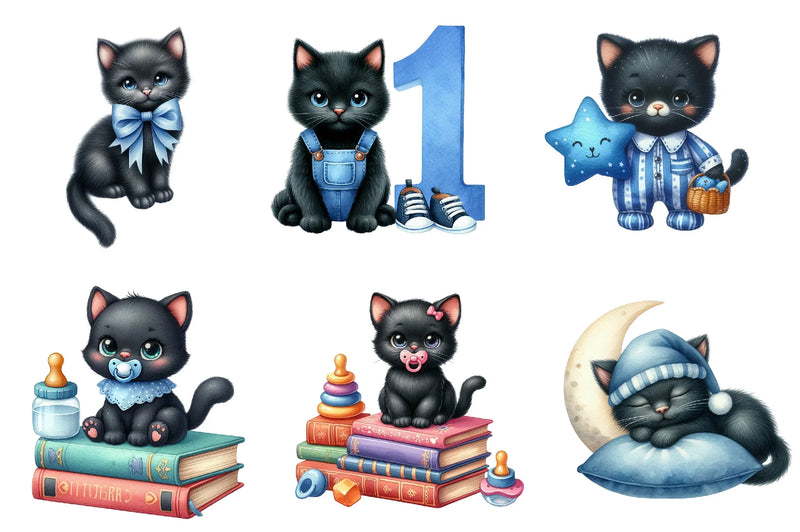 Black Cat Nursery Baby Boy Clipart Bundle - CraftNest - Digital Crafting and Art