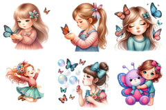 Cute Girl and Butterflies Clipart Bundle - CraftNest - Digital Crafting and Art