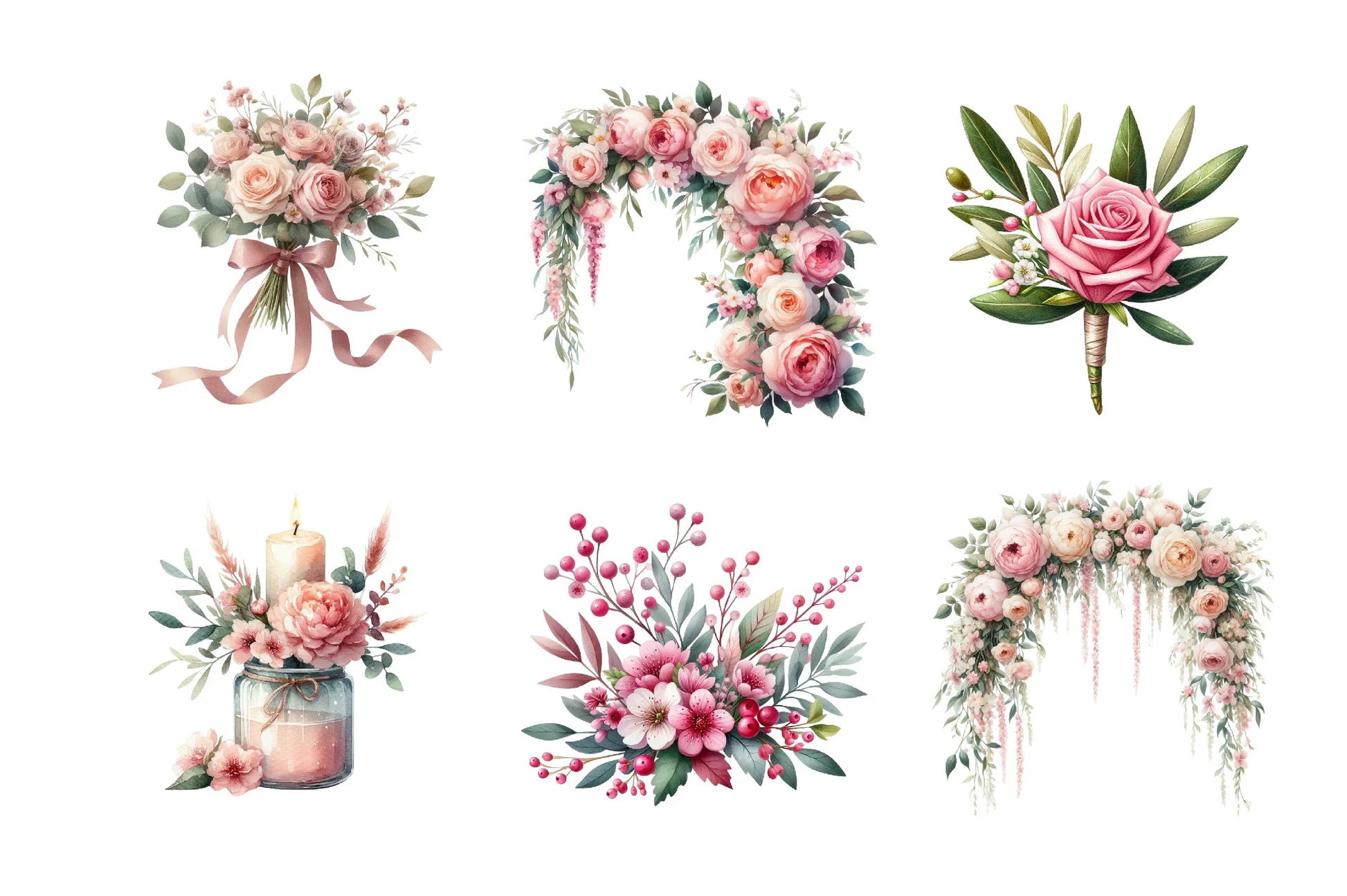 Dusty Pink Floral Clipart Bundle - CraftNest - Digital Crafting and Art