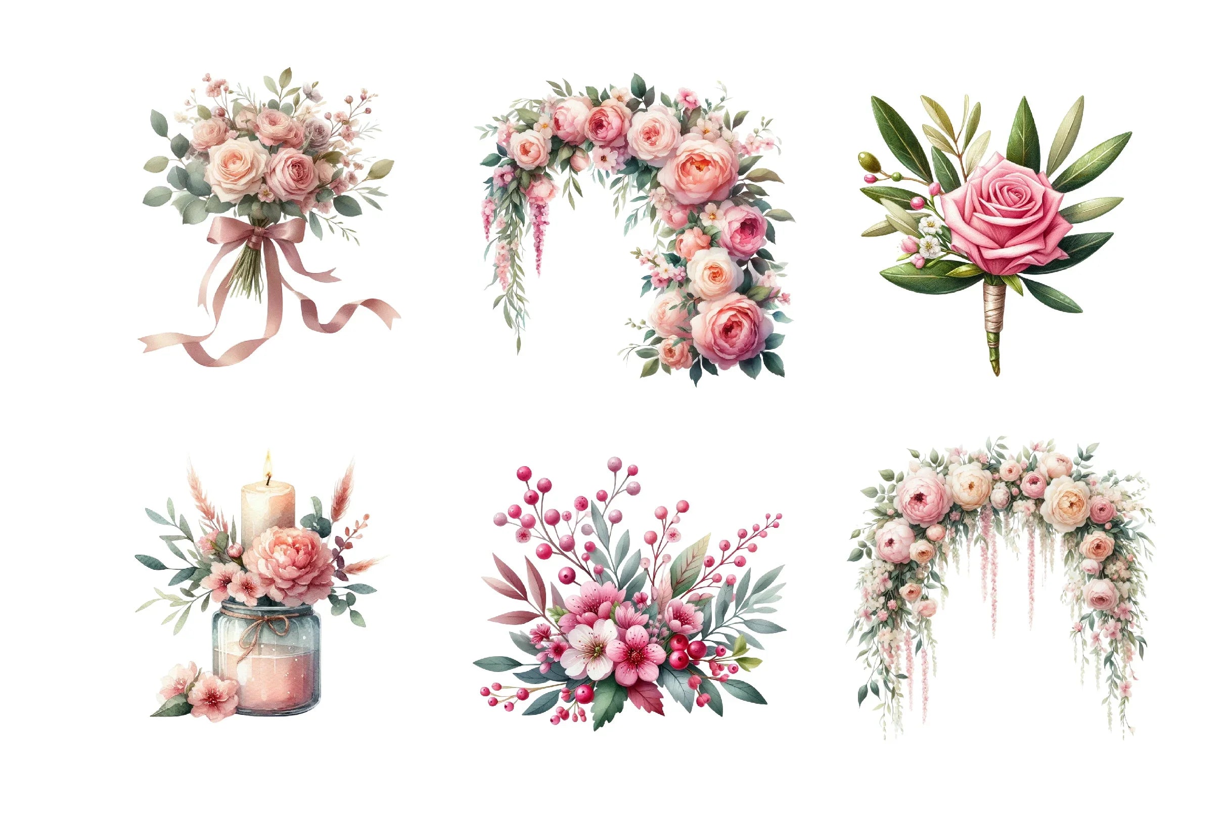 Dusty Pink Floral Clipart Bundle - CraftNest - Digital Crafting and Art