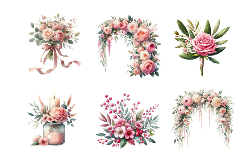 Dusty Pink Floral Clipart Bundle - CraftNest - Digital Crafting and Art