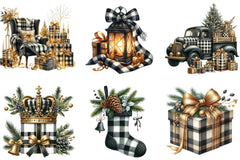 Luxury Plaid Black & White Christmas Clipart Bundle - CraftNest - Digital Crafting and Art