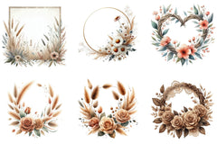 Boho Floral Frame Border Wreath Clipart Bundle - CraftNest - Digital Crafting and Art