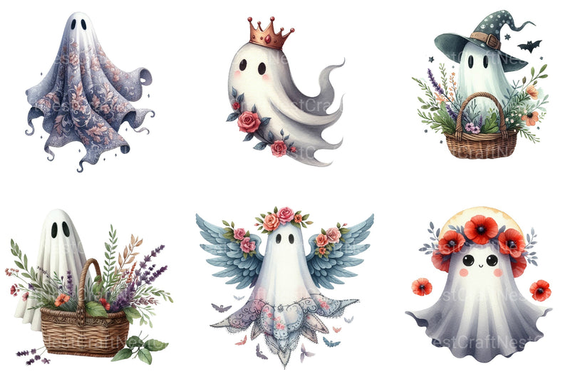Vintage Halloween Ghost Floral Clipart Bundle - CraftNest - Digital Crafting and Art