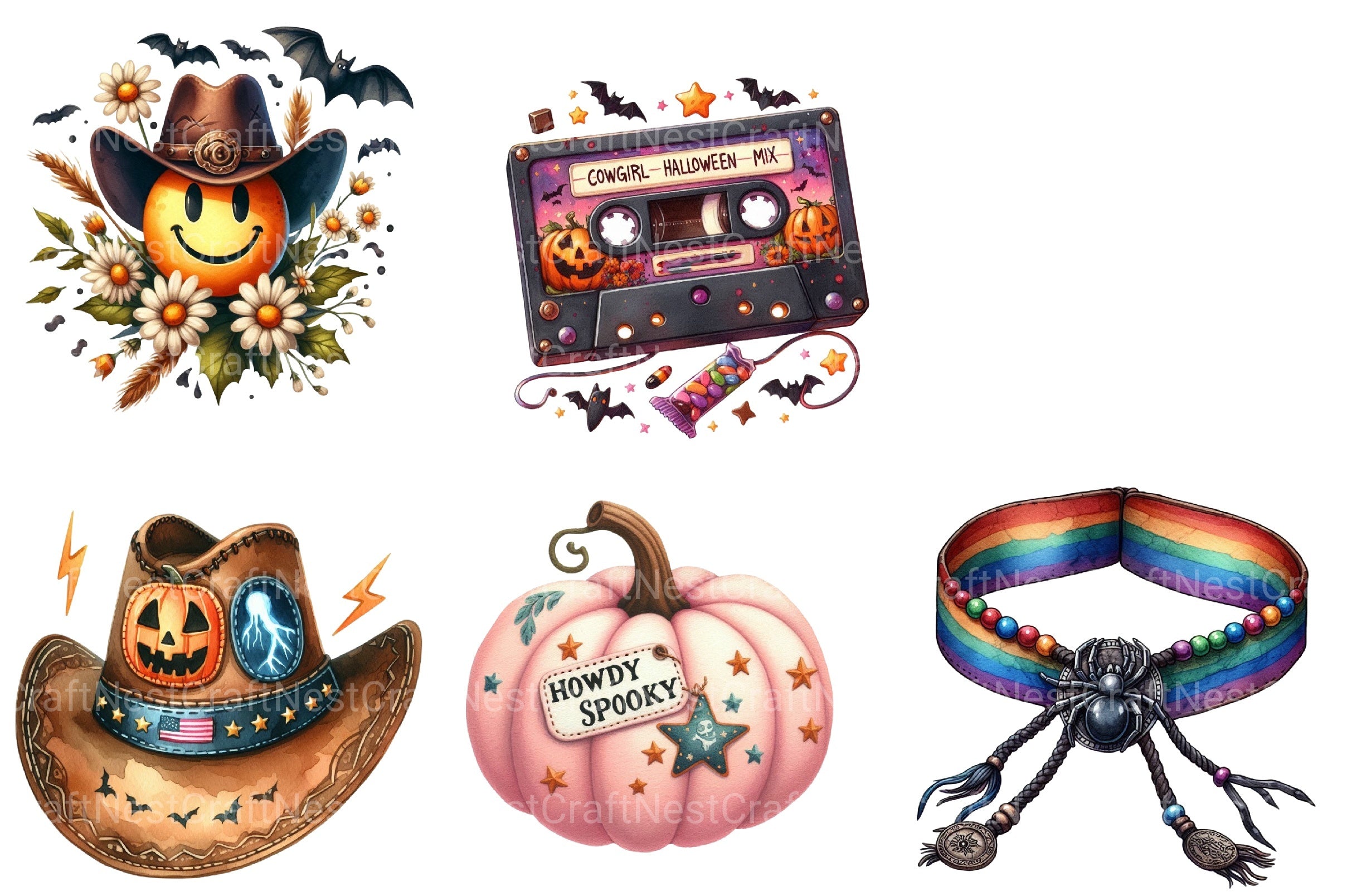 Western Halloween Retro Clipart Bundle - CraftNest - Digital Crafting and Art
