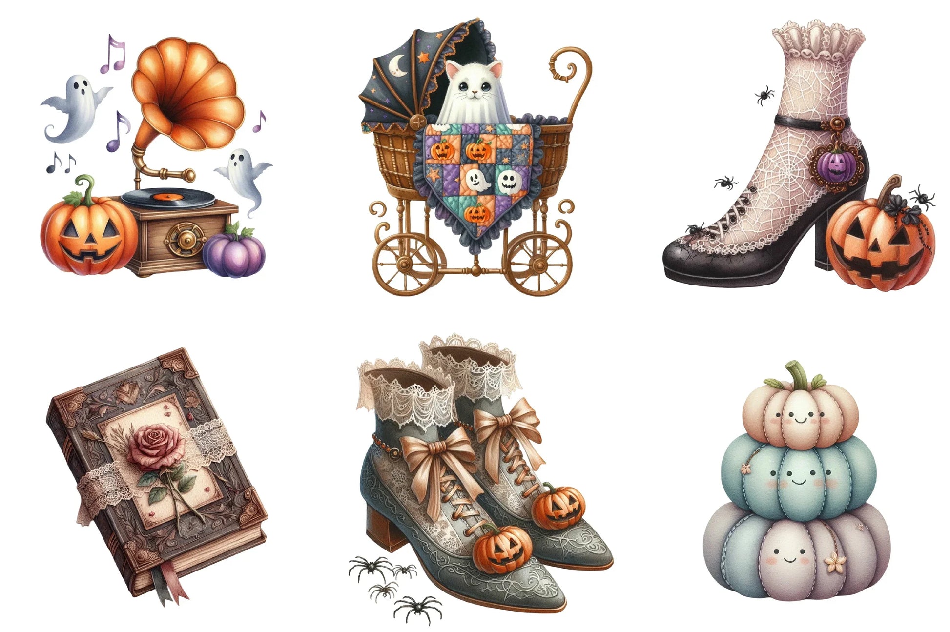 Cute Vintage Aesthetic Halloween Clipart Bundle - CraftNest - Digital Crafting and Art