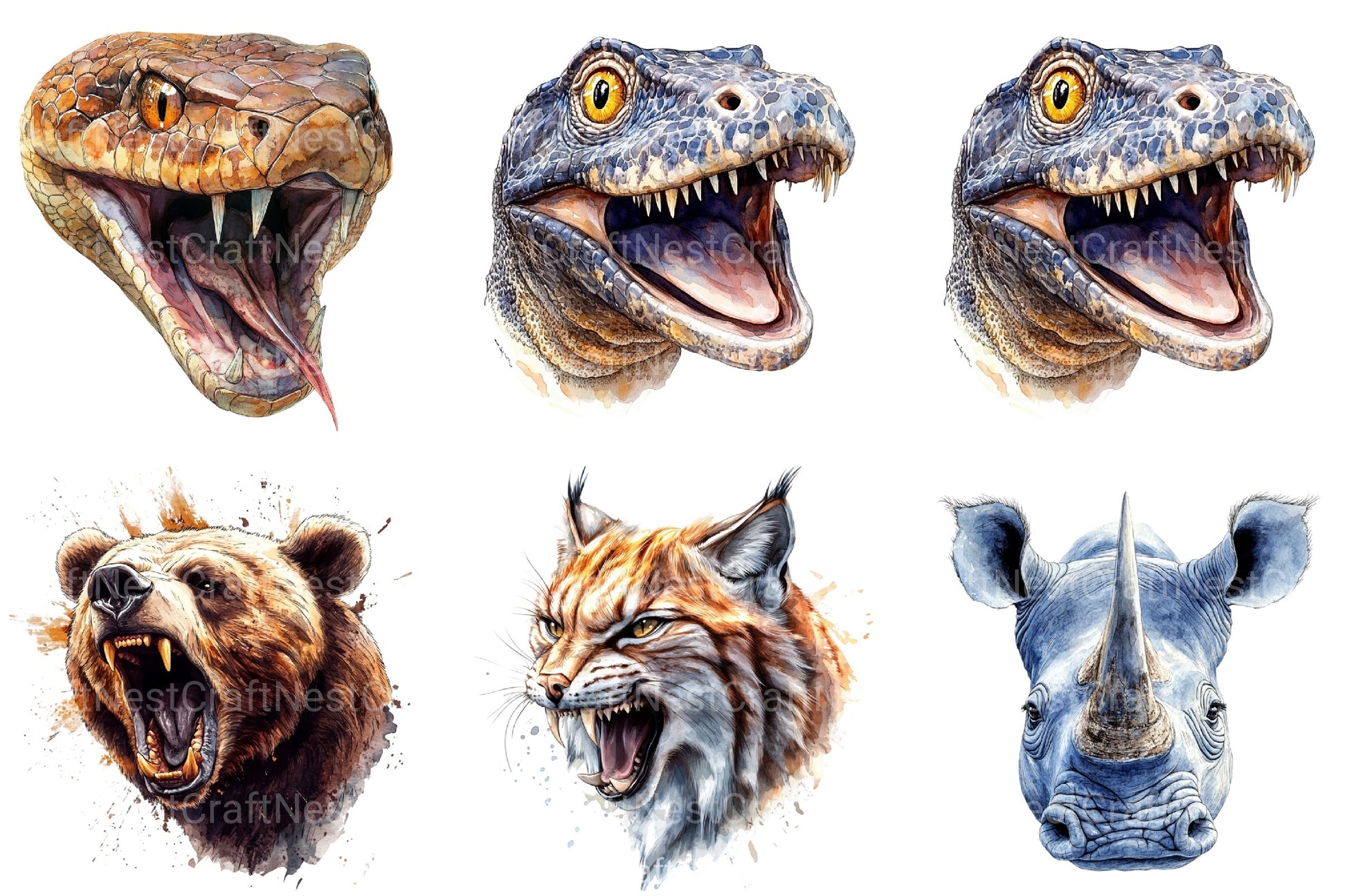 Aggressive Animal Head Clipart Bundle - CraftNest - Digital Crafting and Art