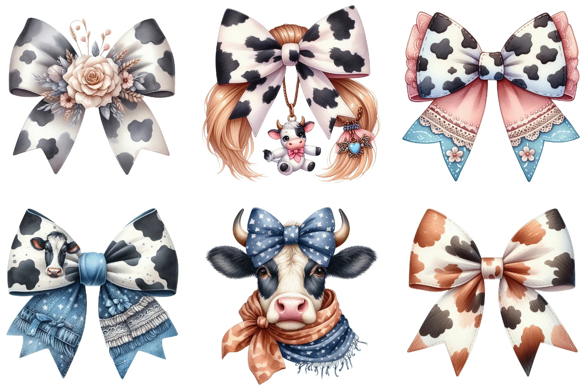 Cow Print Bow Clipart Bundle - CraftNest - Digital Crafting and Art