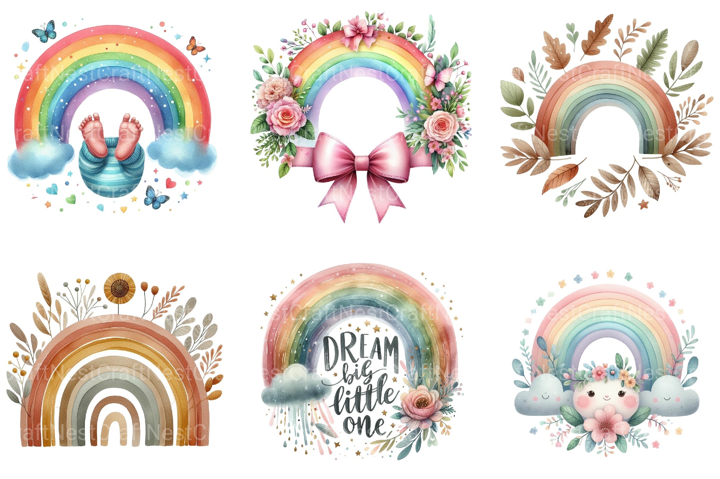 Baby Rainbow Boho Clipart Bundle - CraftNest - Digital Crafting and Art