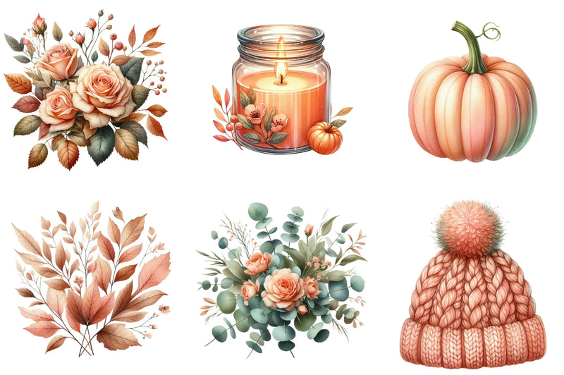 Peach Autumn Clipart Bundle - CraftNest - Digital Crafting and Art