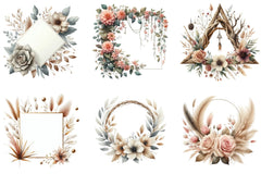 Boho Floral Frame Border Wreath Clipart Bundle - CraftNest - Digital Crafting and Art