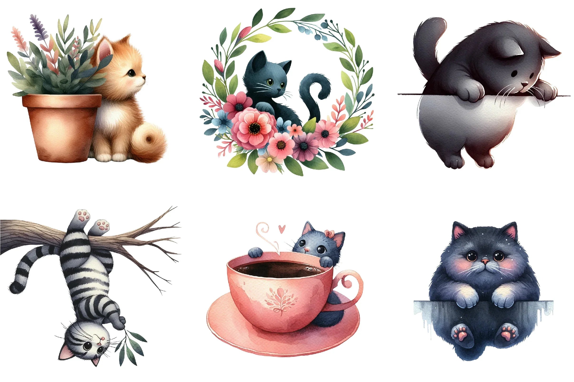 Cute Cat Peeking Silhouette Clipart Bundle - CraftNest - Digital Crafting and Art