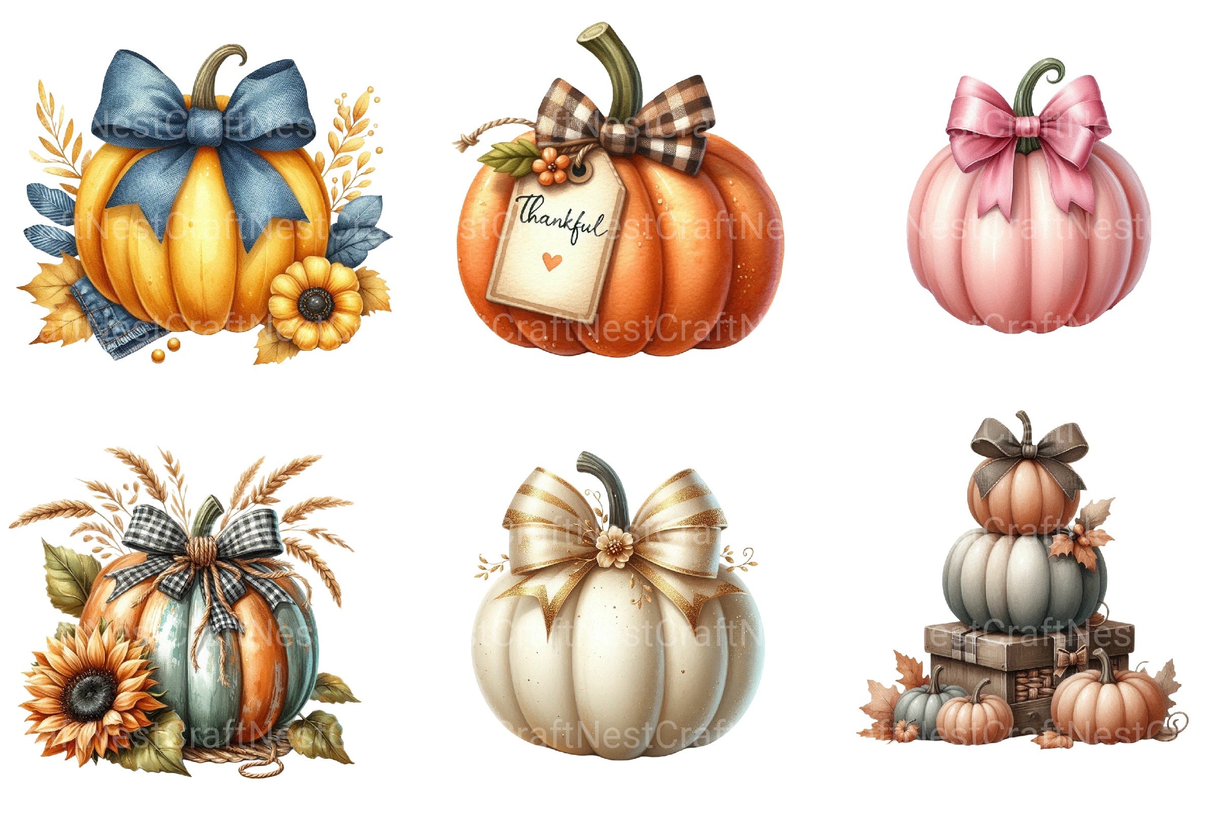 Autumn Pumpkin & Bow Clipart Bundle - CraftNest - Digital Crafting and Art