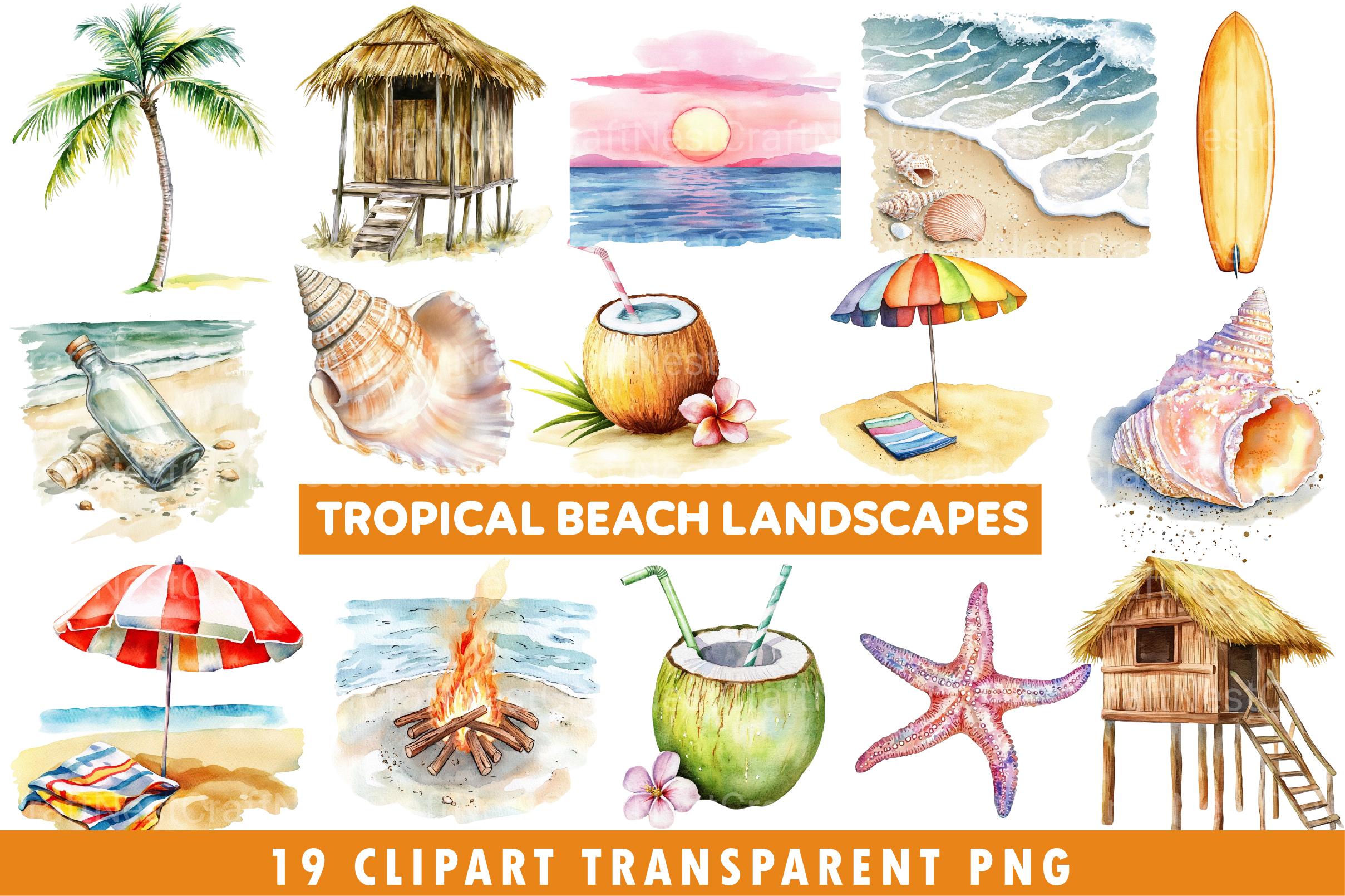 Tropical Beach Landscapes Clipart - CraftNest - Digital Crafting and Art