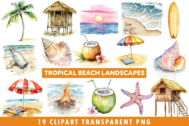 Tropical Beach Landscapes Clipart - CraftNest - Digital Crafting and Art