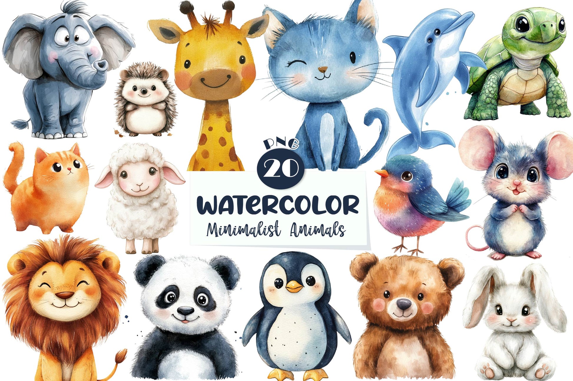 Minimalist Cartoon Animals Clipart Bundle - CraftNest - Digital Crafting and Art