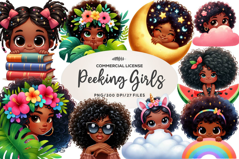 Peeking Black Girls Clipart Bundle - CraftNest - Digital Crafting and Art