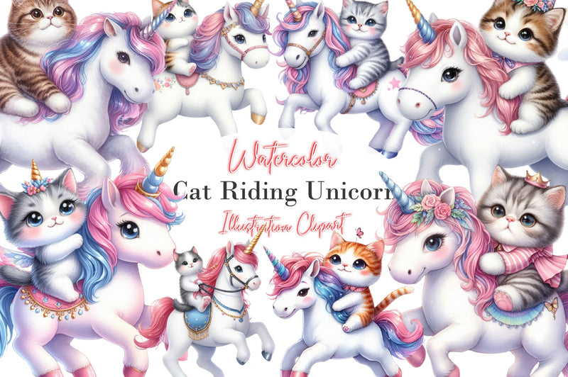 Cat Riding Unicorn Clipart Bundle - CraftNest - Digital Crafting and Art