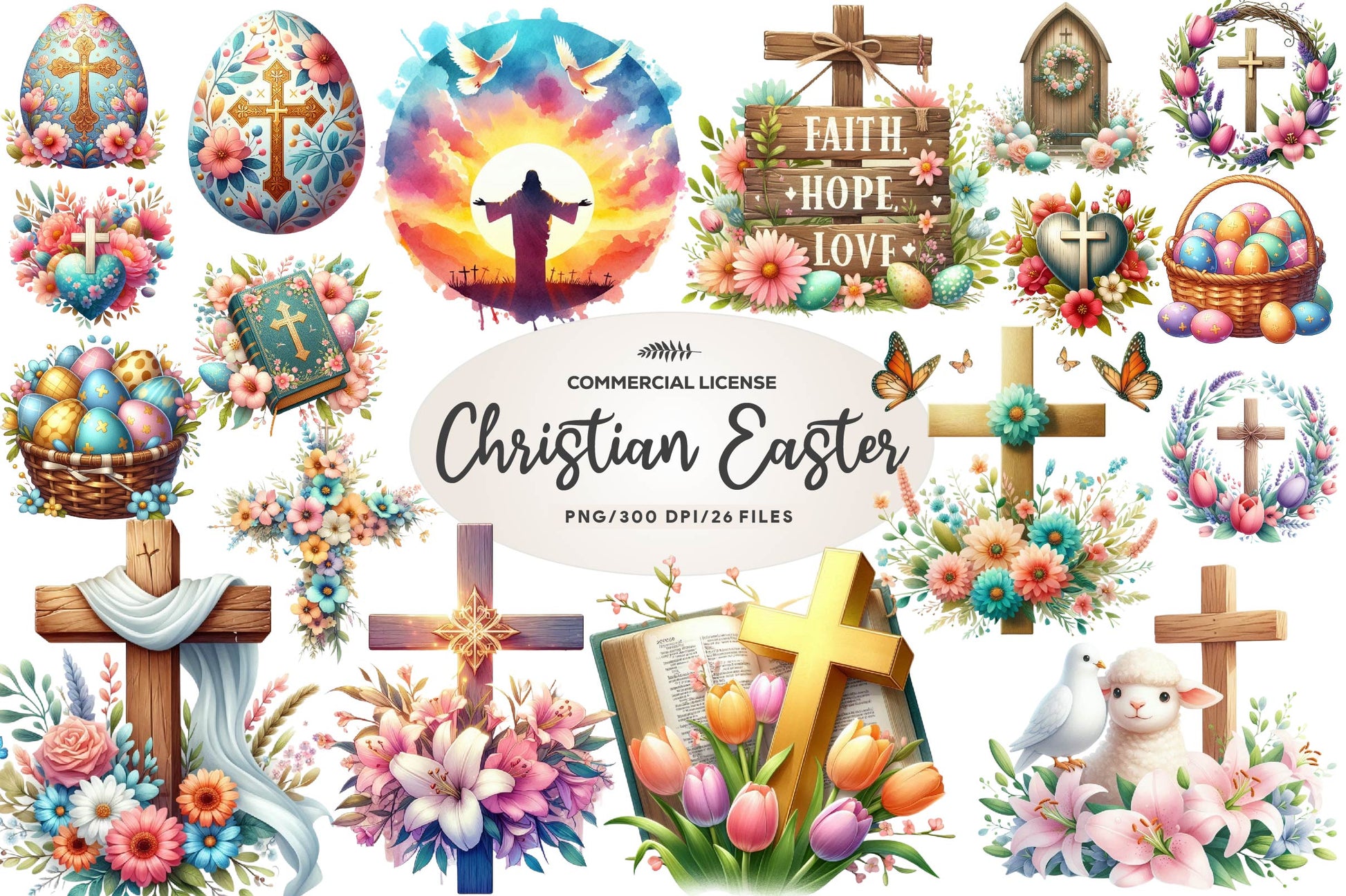 Pastel Christian Easter Clipart Bundle - CraftNest - Digital Crafting and Art