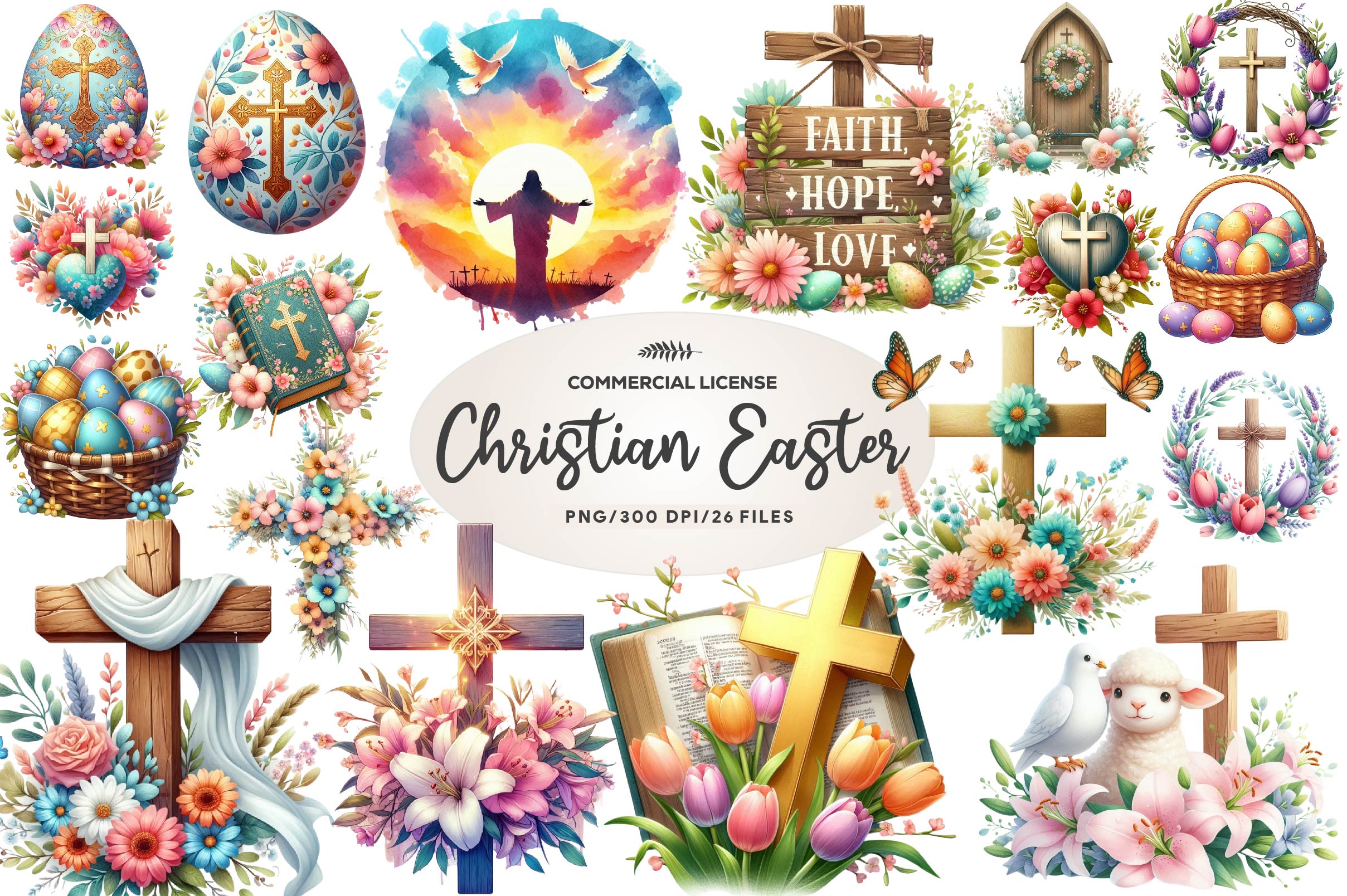 Pastel Christian Easter Clipart Bundle - CraftNest - Digital Crafting and Art
