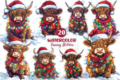 Christmas Highland Cow Clipart Bundle 4 - CraftNest - Digital Crafting and Art