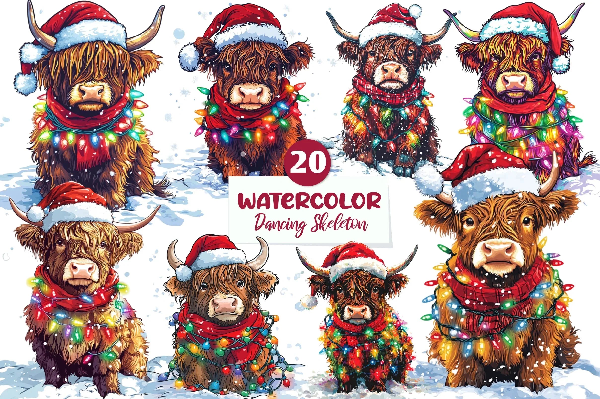Christmas Highland Cow Clipart Bundle 4 - CraftNest - Digital Crafting and Art