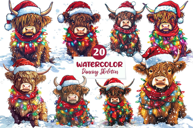 Christmas Highland Cow Clipart Bundle 4 - CraftNest - Digital Crafting and Art
