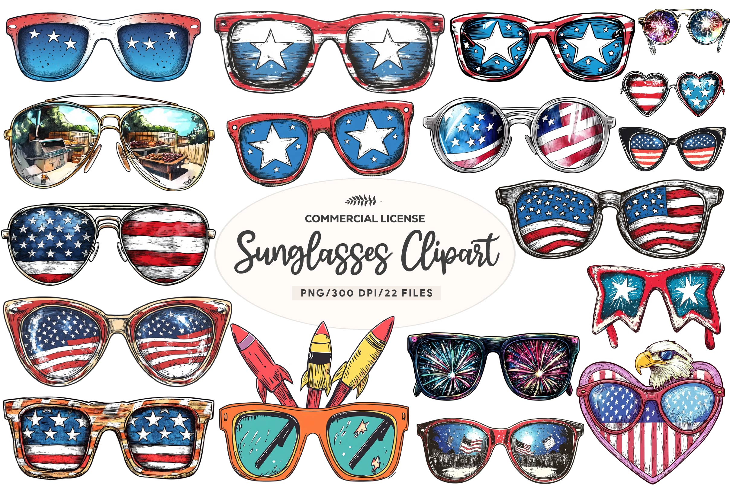 4th Of July Sunglasses Clipart Bundle - CraftNest - Digital Crafting and Art