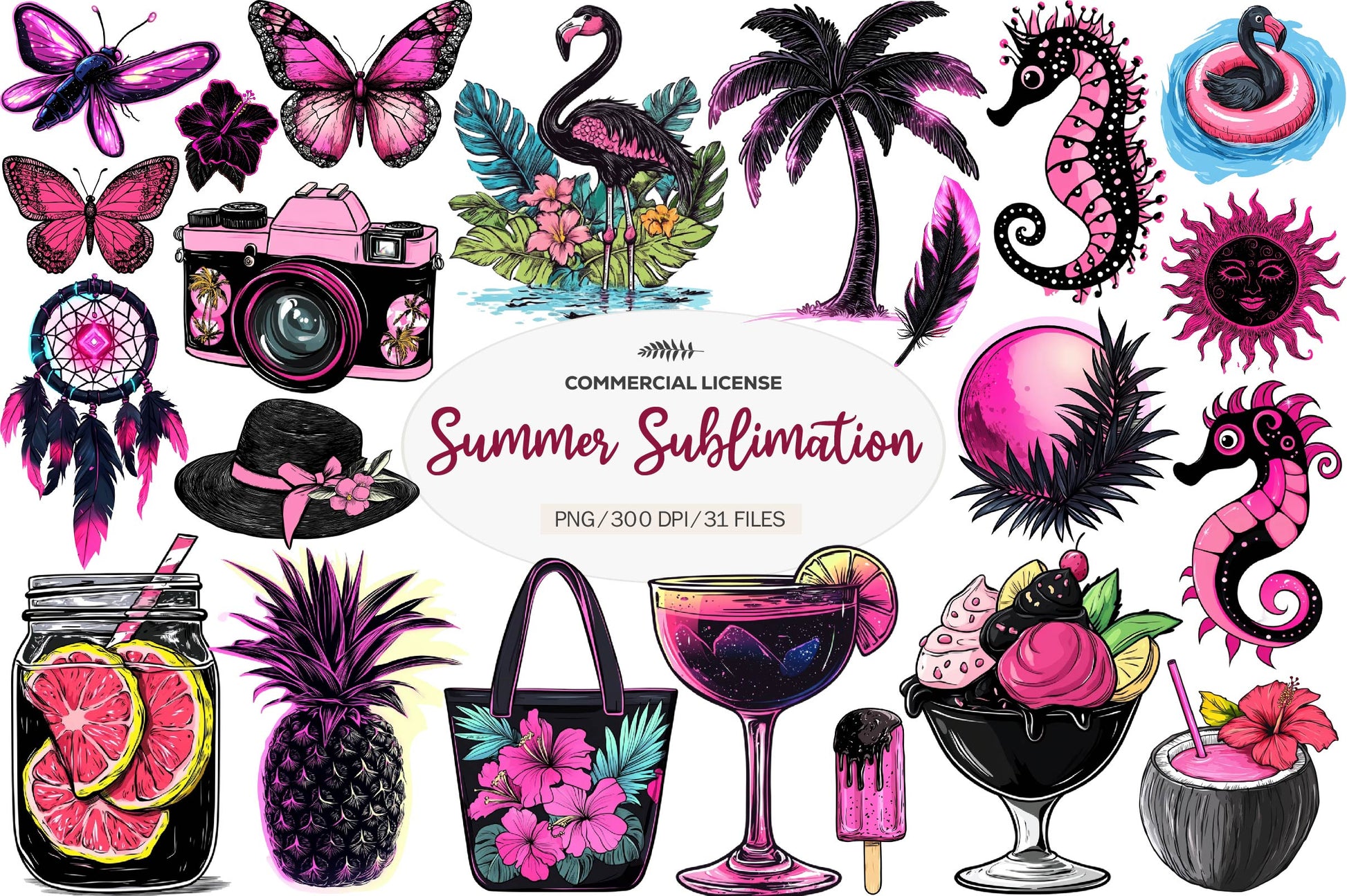 Back And Pink Summer Clipart Bundle - CraftNest - Digital Crafting and Art
