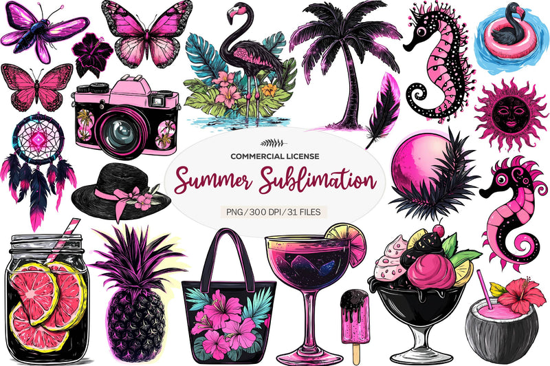Back And Pink Summer Clipart Bundle - CraftNest - Digital Crafting and Art