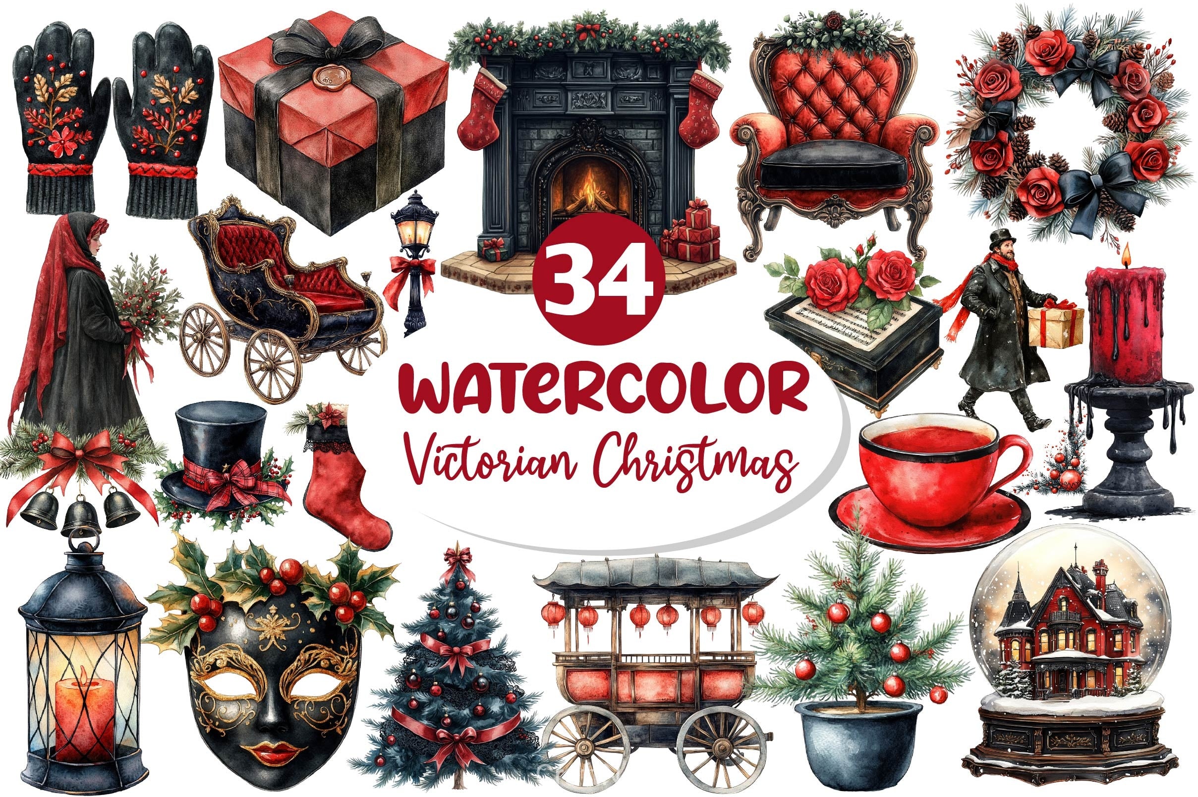 Victorian Christmas Clipart Bundle - CraftNest - Digital Crafting and Art